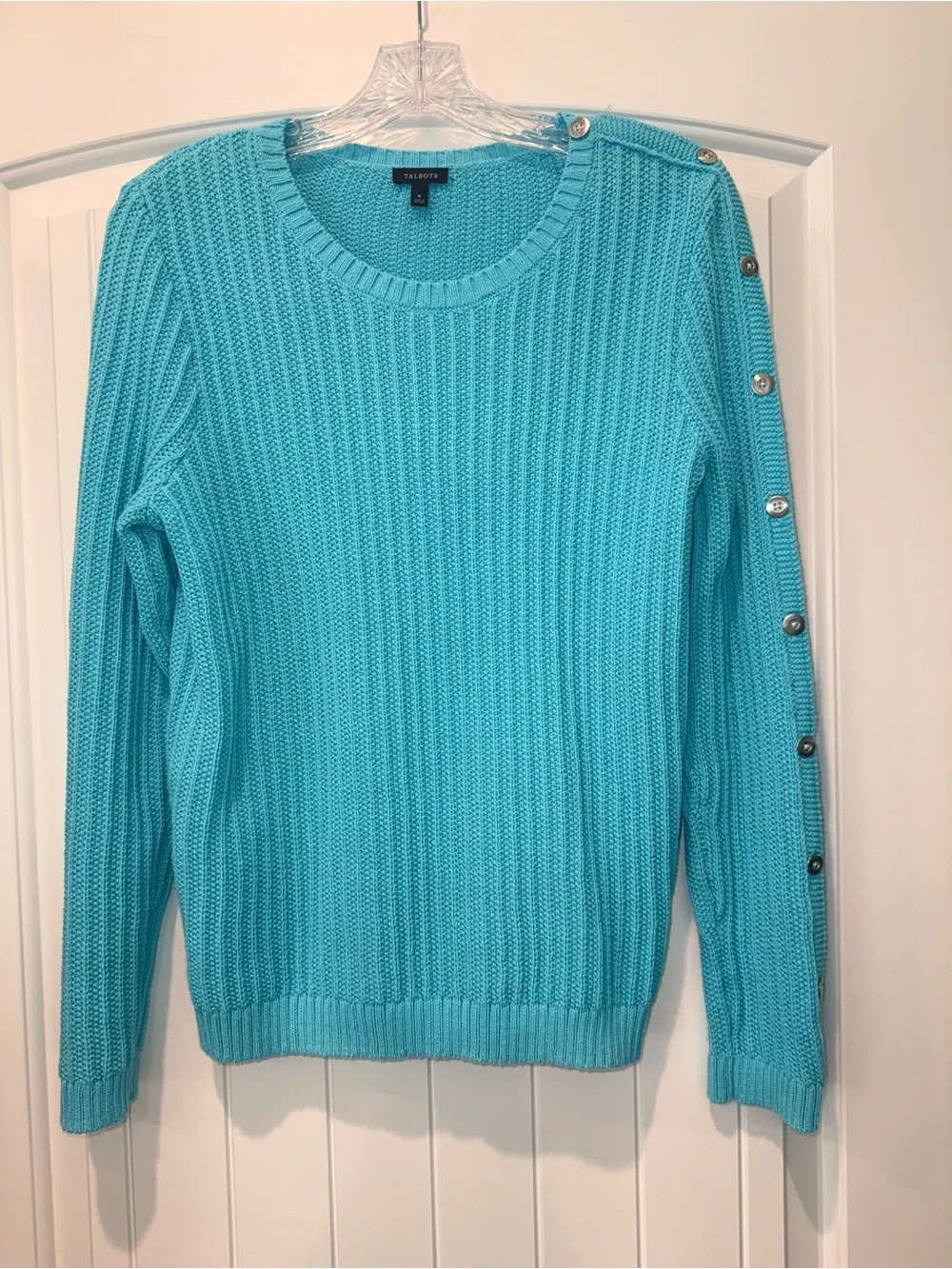 Talbots Turquoise Crewneck Sweater with Shoulder Buttons